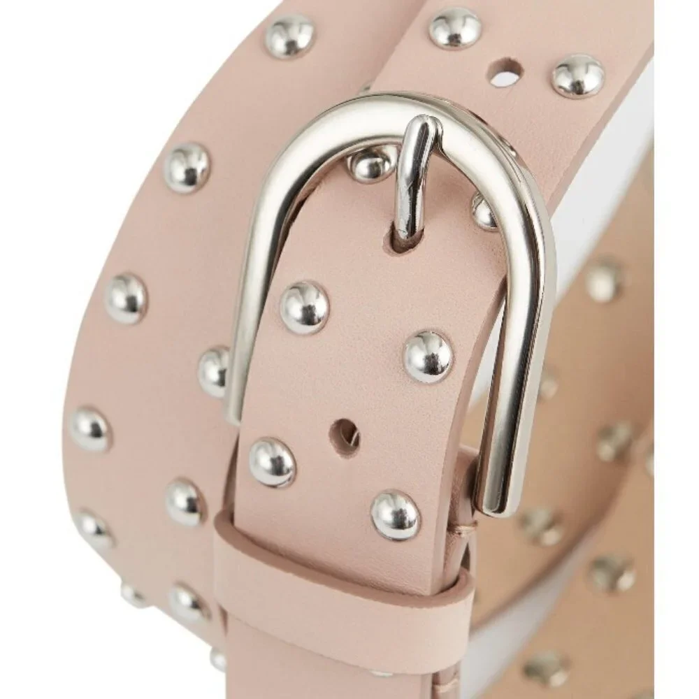 💕REISS💕 Emin Studded Wide Leather Belt ~ Nude XS
